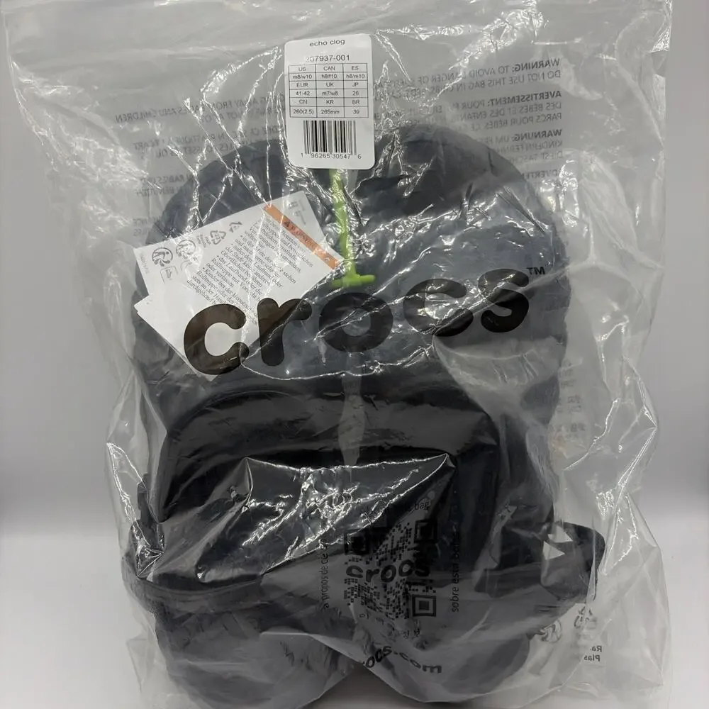 Crocs Echo Clogs Mules 207937 Men’s Size 8 Black Slip On Comfort Sandals NWT